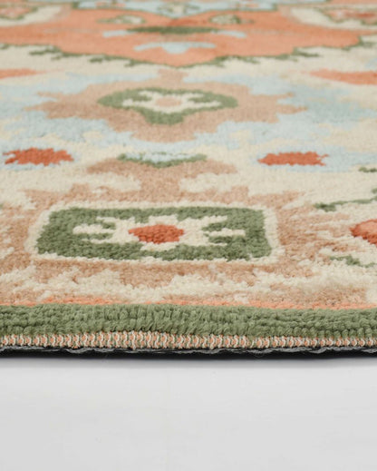 Peach & Green Traditional Polyester Carpet