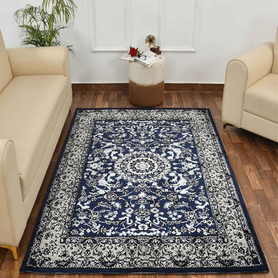 Blue & Grey Traditional Polyester Carpet