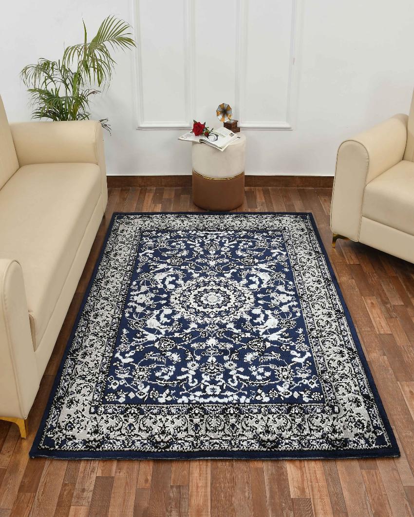 Blue & Grey Traditional Polyester Carpet