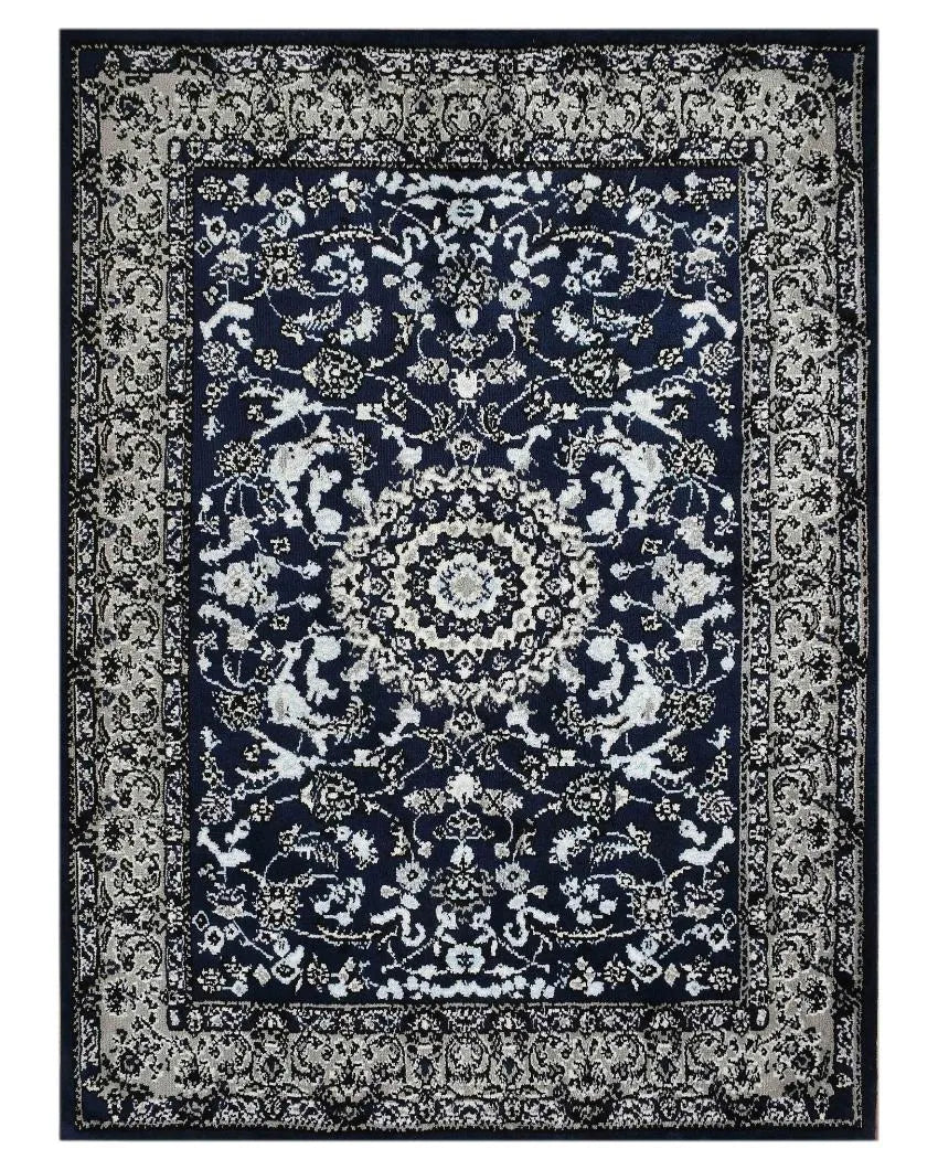 Blue & Grey Traditional Polyester Carpet