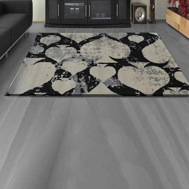 Abstract Black & White Polyester Carpet