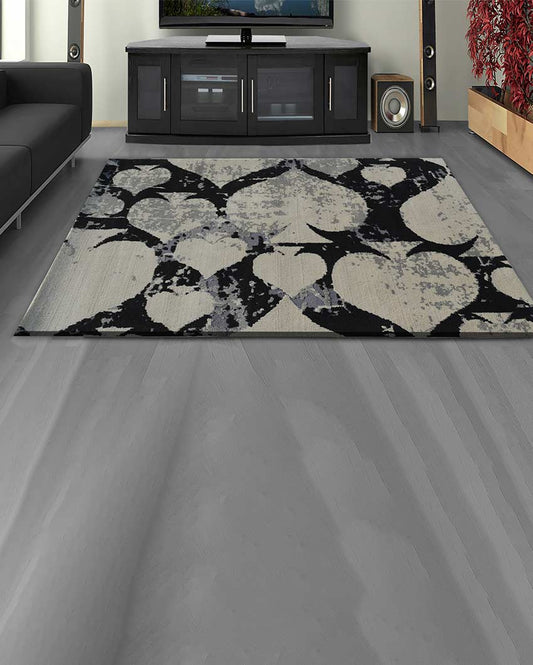 Abstract Black & White Polyester Carpet