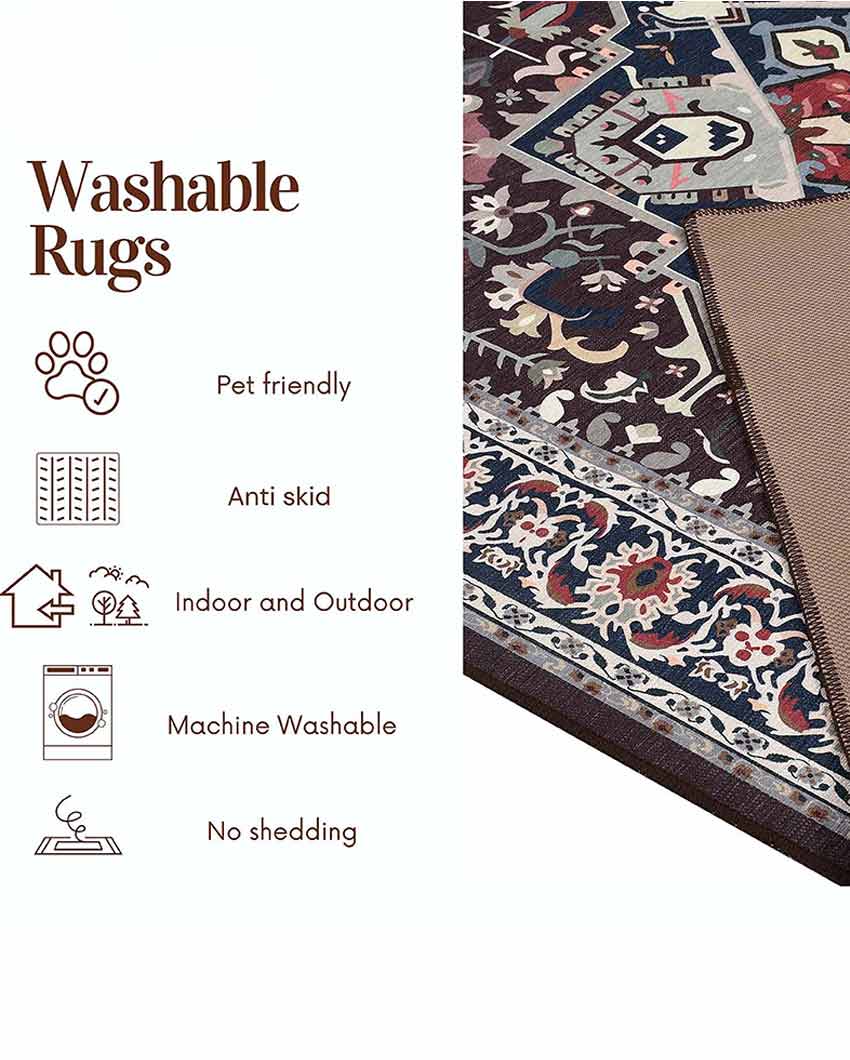 Traditional Washable Polyester Carpet | 6 X 4 Ft Brown
