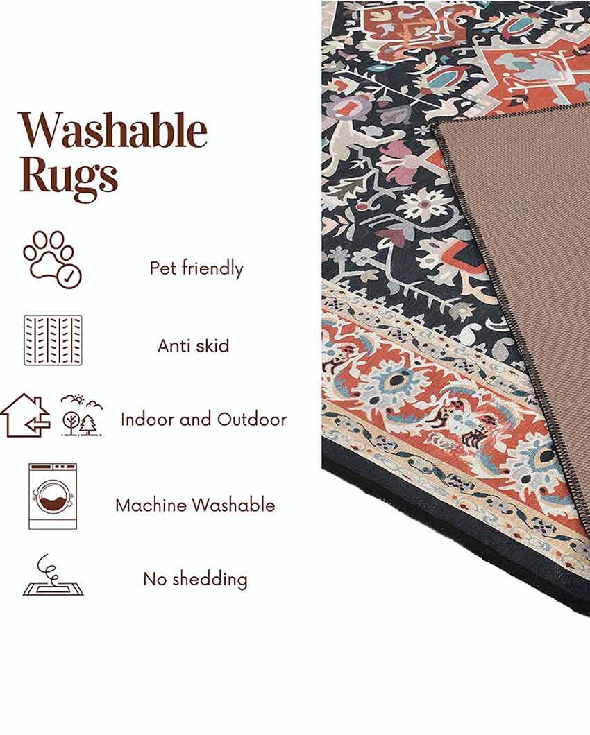 Traditional Washable Polyester Carpet | 6 X 4 Ft Orange