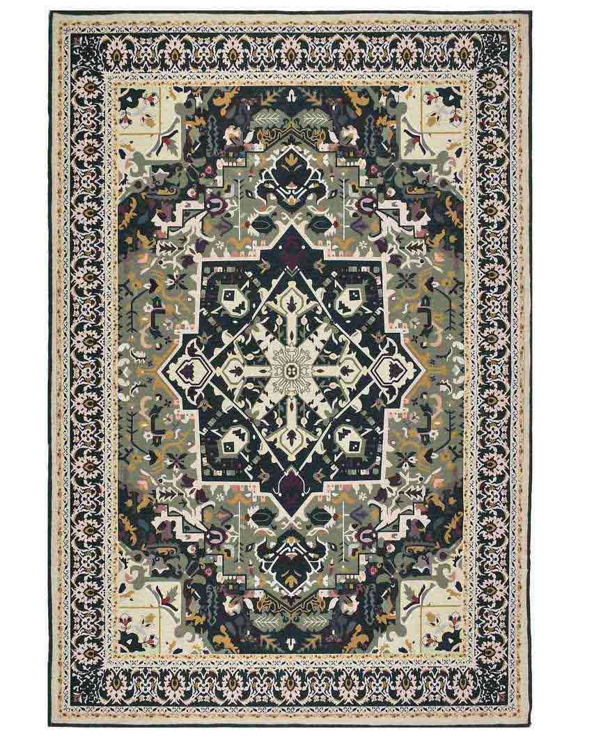 Traditional Washable Polyester Carpet | 6 X 4 Ft Green