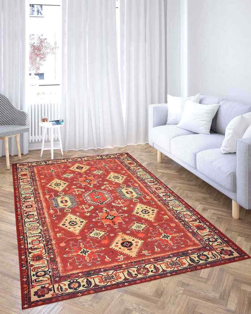 Vintage Pattern Washable Polyester Carpet | 6 X 4 Ft Red