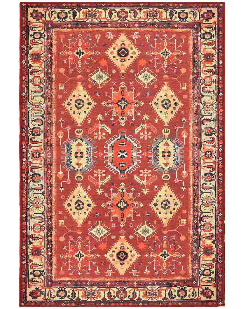 Vintage Pattern Washable Polyester Carpet | 6 X 4 Ft Red