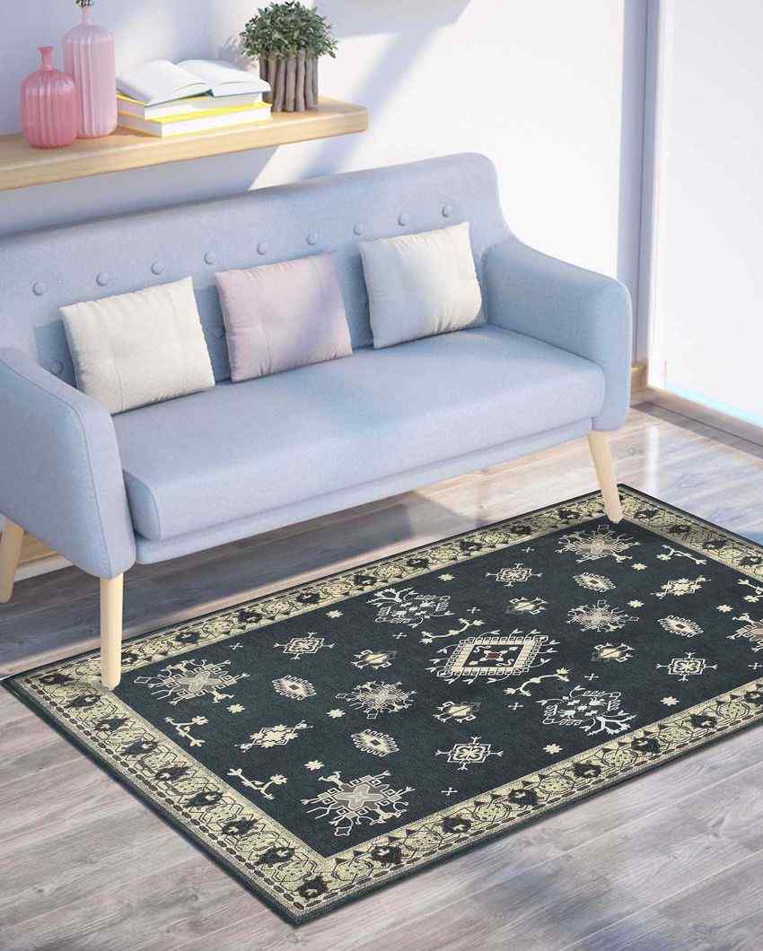 Traditional Art Pattern Washable Polyester Carpet | 6 X 4 Ft Grey