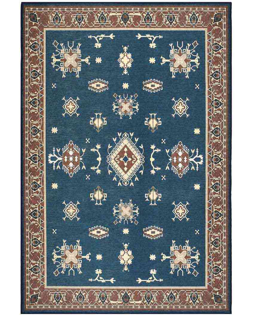 Traditional Art Pattern Washable Polyester Carpet | 6 X 4 Ft Blue