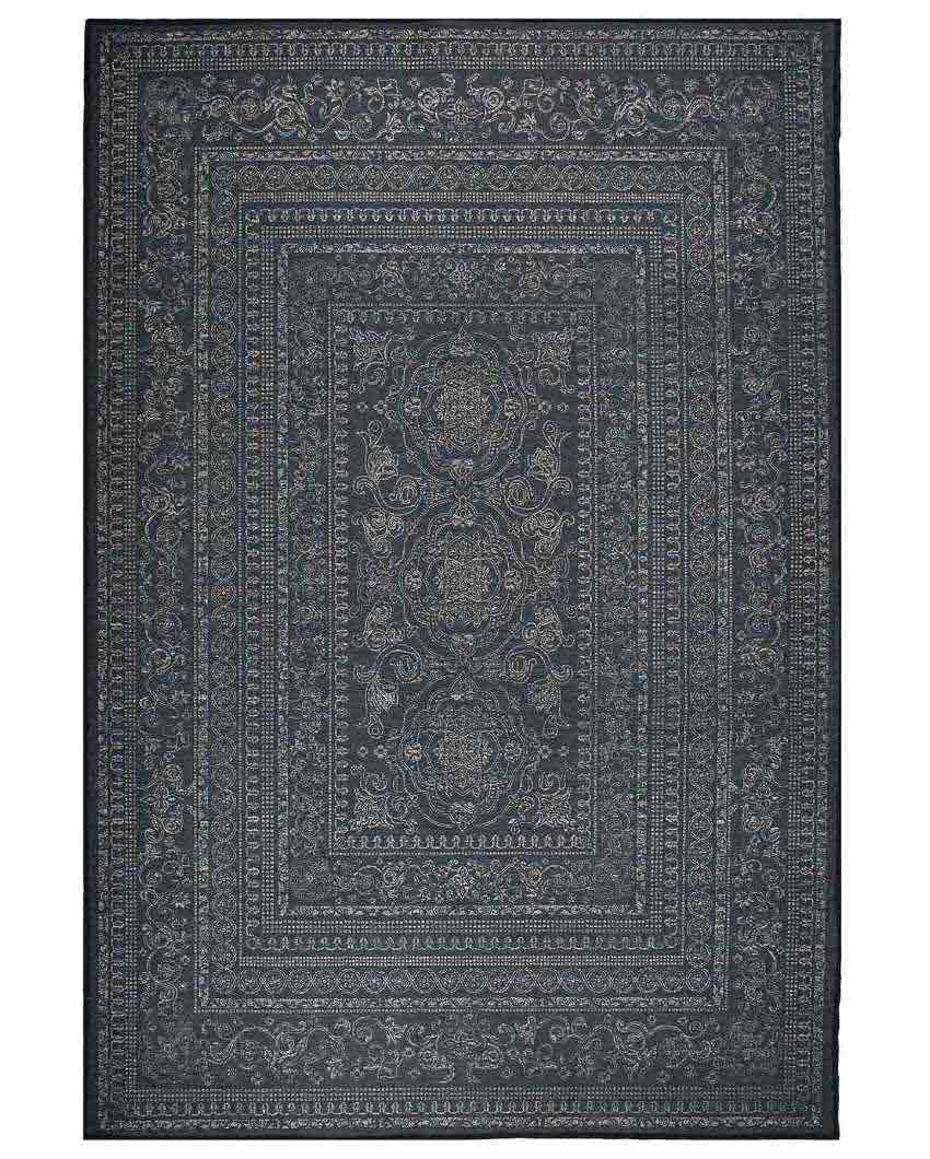 Mehndi Art Washable Polyester Carpet | 6 X 4 Ft Grey