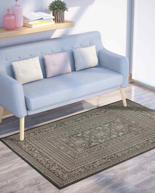 Mehndi Art Washable Polyester Carpet | 6 X 4 Ft Green