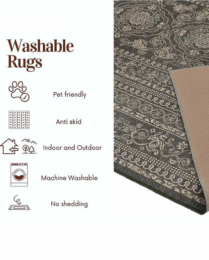 Mehndi Art Washable Polyester Carpet | 6 X 4 Ft Green