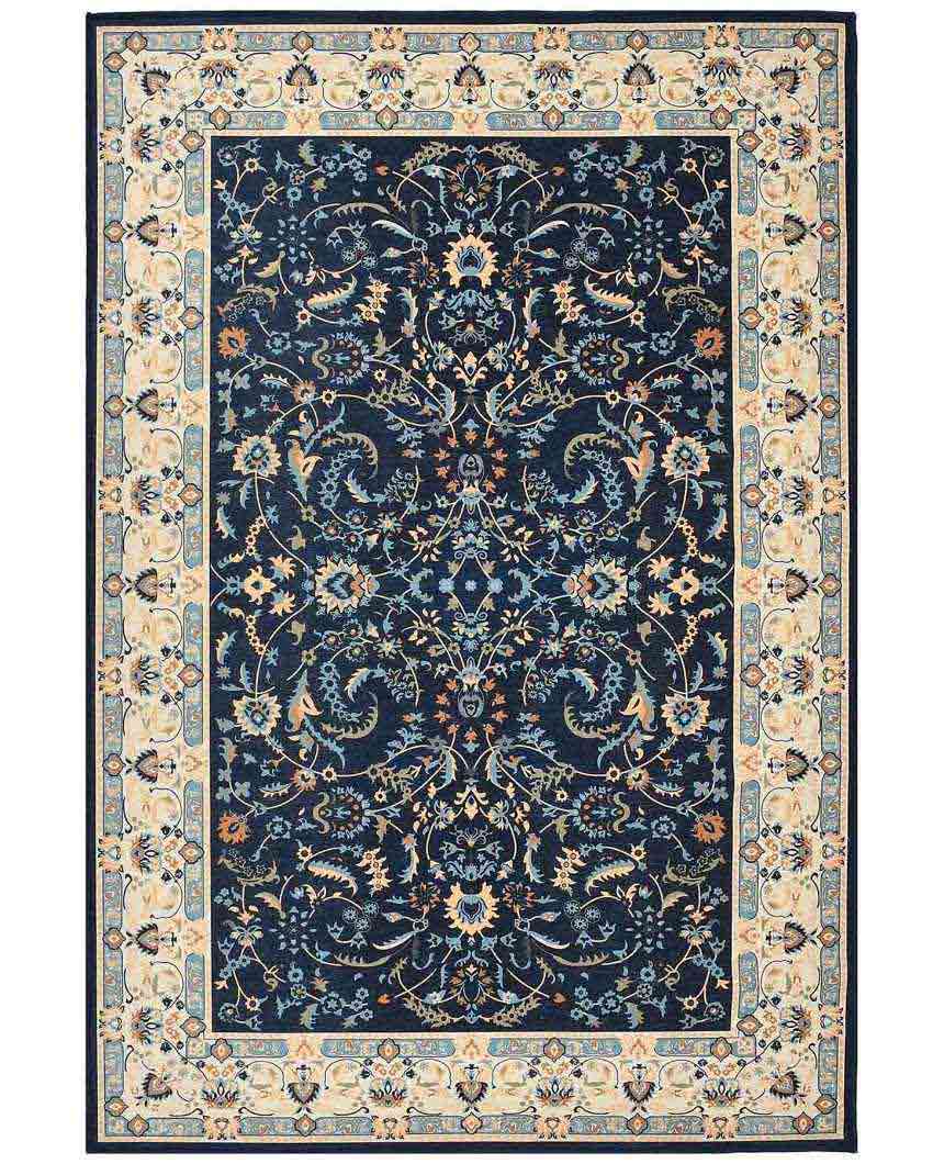 Traditional Floral Blue Bunches Washable Polyester Carpet | 6 X 4 Ft