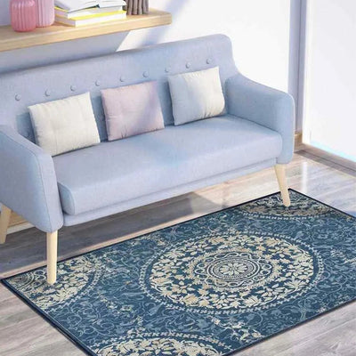 Timeless Blue Art Washable Polyester Carpet | 6 x 4 Feet