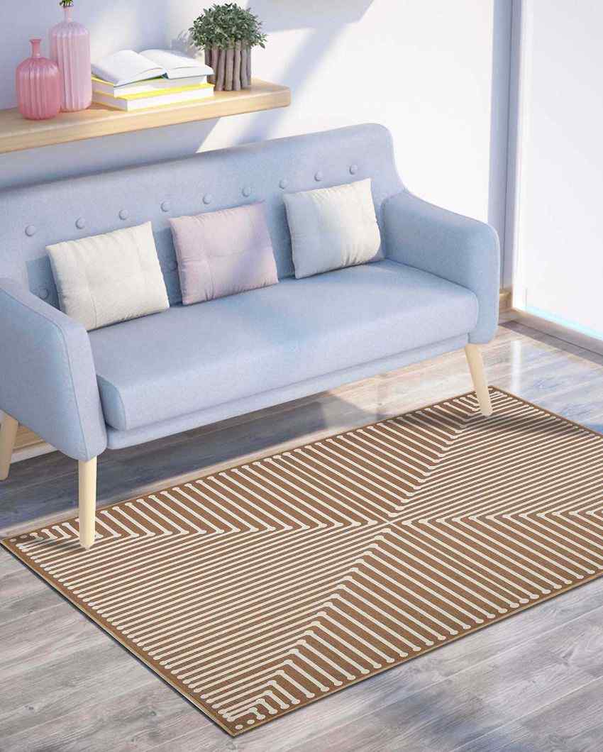 Geometric Washable Polyester Carpet | 6 X 4 Ft Beige