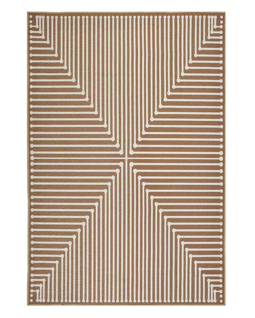 Geometric Washable Polyester Carpet | 6 X 4 Ft Beige