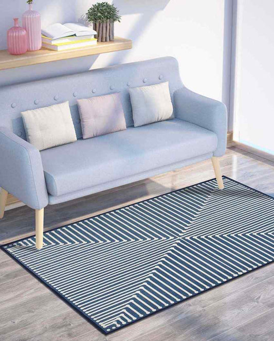 Geometric Washable Polyester Carpet | 6 X 4 Ft Blue