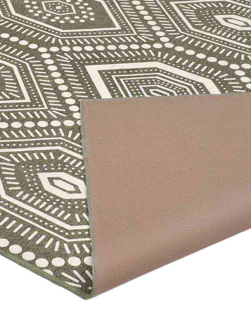 Green Modern Geometric Washable Polyester Carpet | 6 X 4 Ft