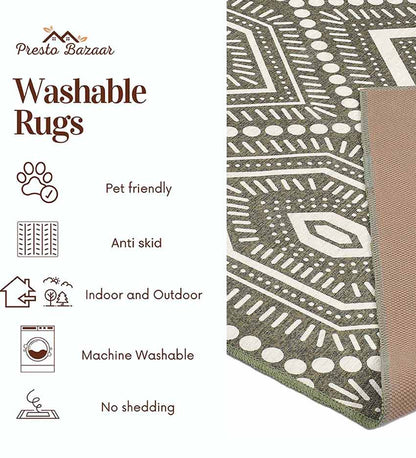Green Modern Geometric Washable Polyester Carpet | 6 X 4 Ft