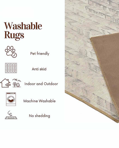 Abstract Washable Polyester Carpet | 6 X 4 Ft Beige