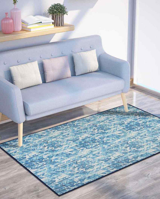 Abstract Washable Polyester Carpet | 6 X 4 Ft Blue