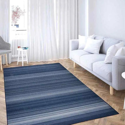 Blue Stripe Washable Polyester Carpet | 6 x 4 Feet