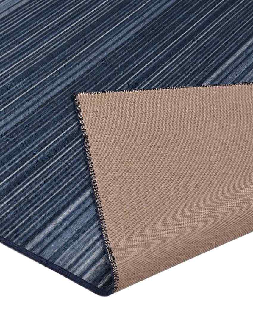 Blue Stripe Washable Polyester Carpet | 6 X 4 Ft