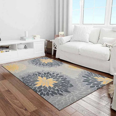 Grey Marigold Floral Washable Polyester Carpet | 6 x 4 Feet