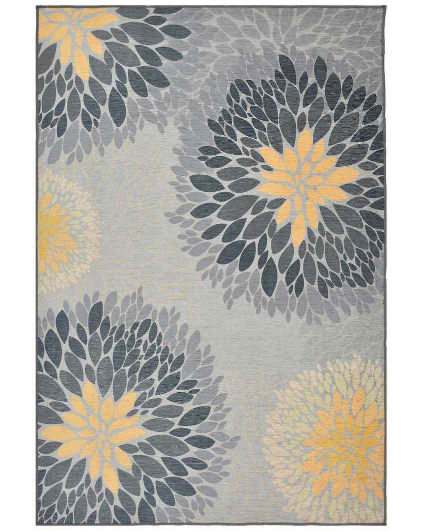 Grey Marigold Floral Washable Polyester Carpet | 6 X 4 Ft