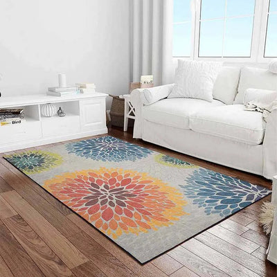 Colored Marigold Floral Washable Polyester Carpet | 6 x 4 Feet