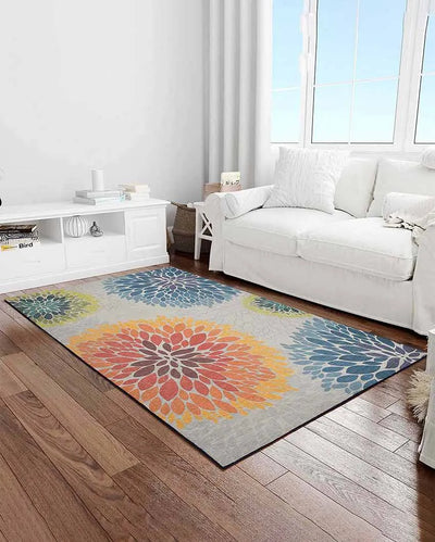 Colored Marigold Floral Washable Polyester Carpet | 6 X 4 Ft