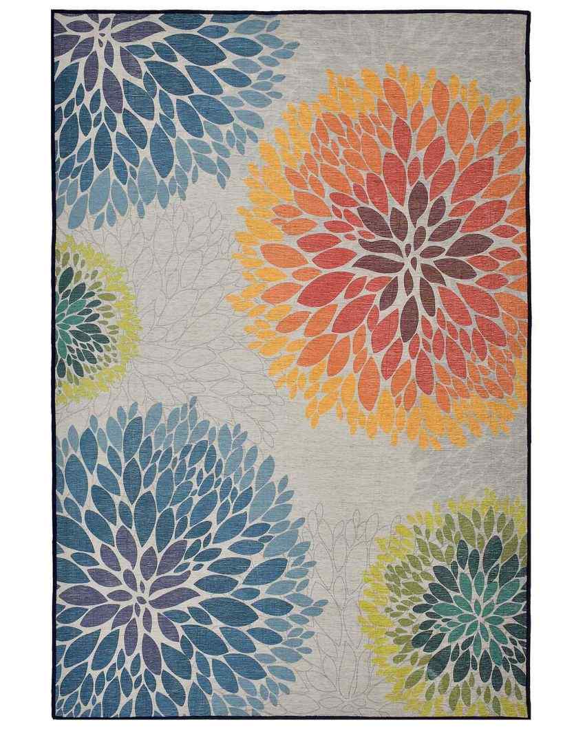 Colored Marigold Floral Washable Polyester Carpet | 6 X 4 Ft