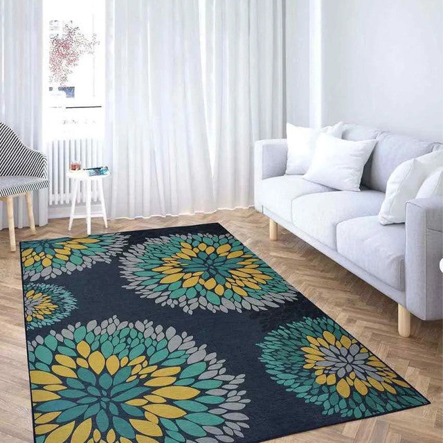 Marigold Multicolor Flower Washable Polyester Carpet |6 x 4 Feet