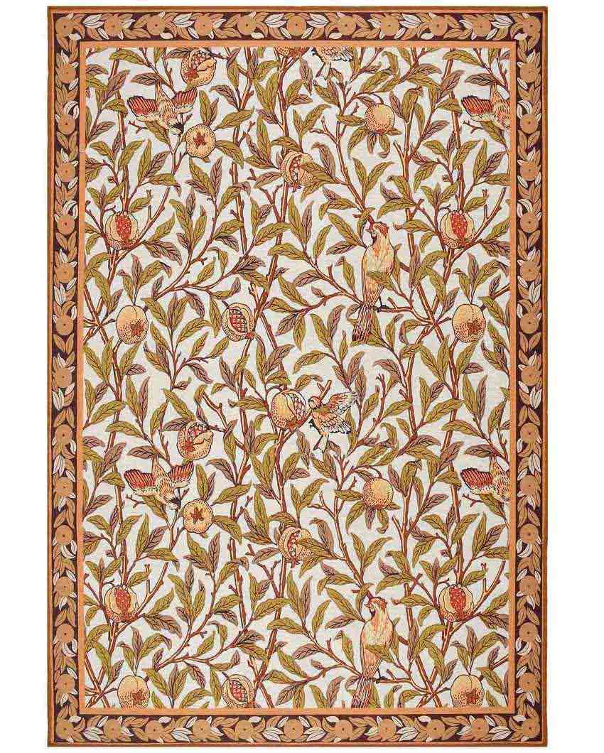 Pomegranate Bunches Washable Polyester Carpet | 6 X 4 Ft Orange