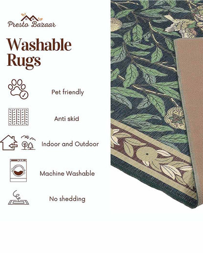 Pomegranate Bunches Washable Polyester Carpet | 6 X 4 Ft Green