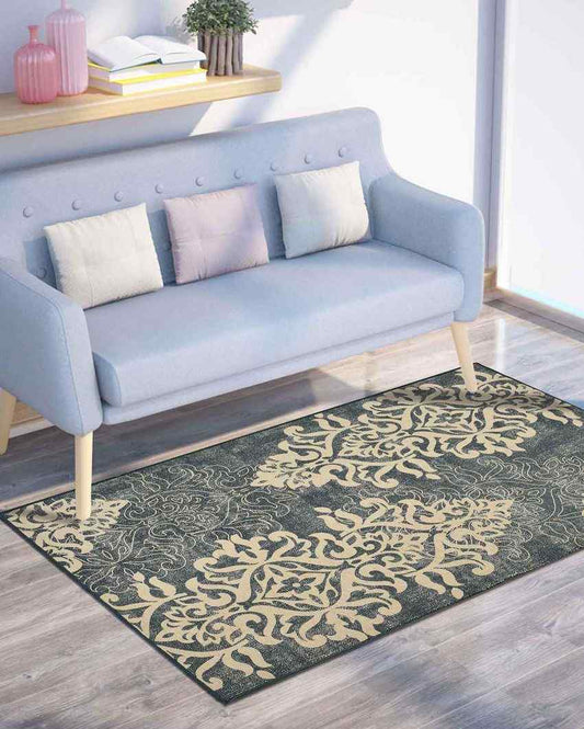 Retro Art Grey Washable Polyester Carpet | 6 X 4 Ft