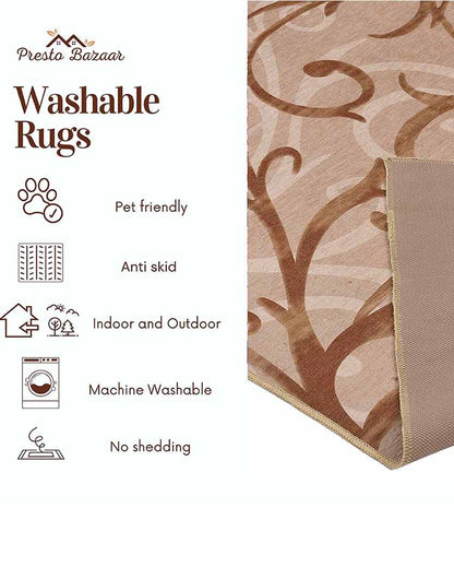 Antique Washable Polyester Carpet | 6 X 4 Ft Beige