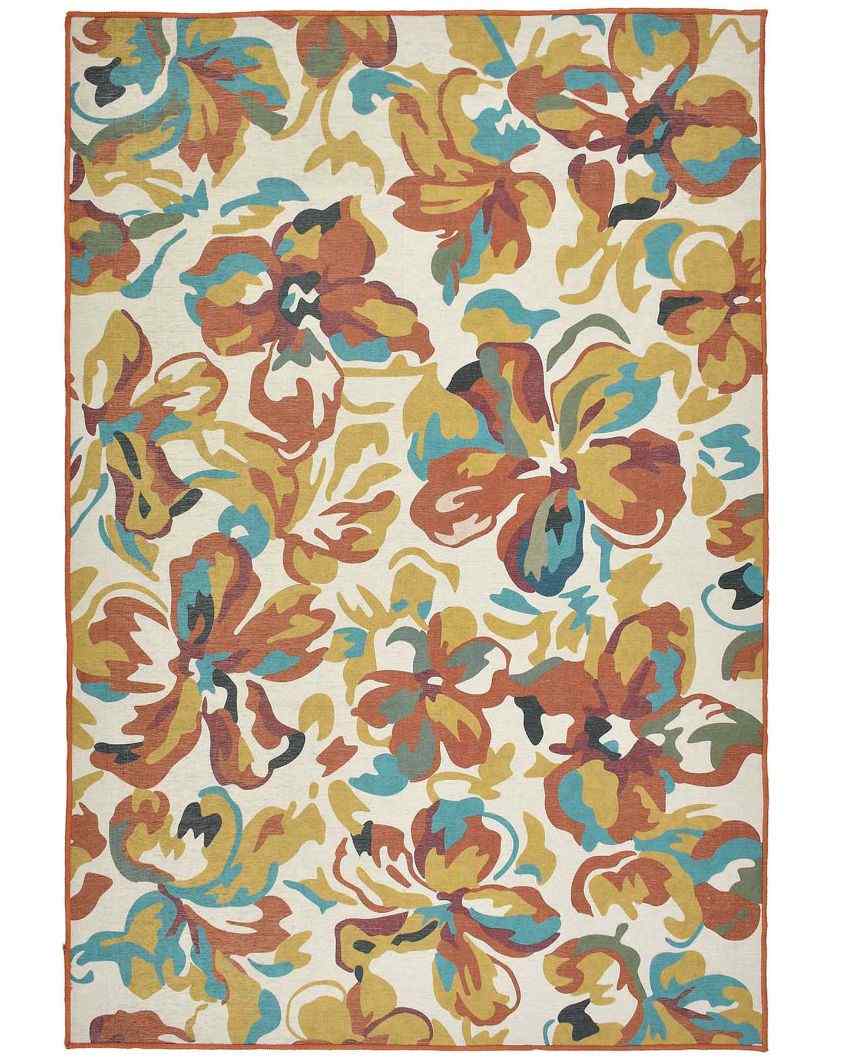 Little Floral Washable Polyester Carpet | 6 X 4 Ft Orange