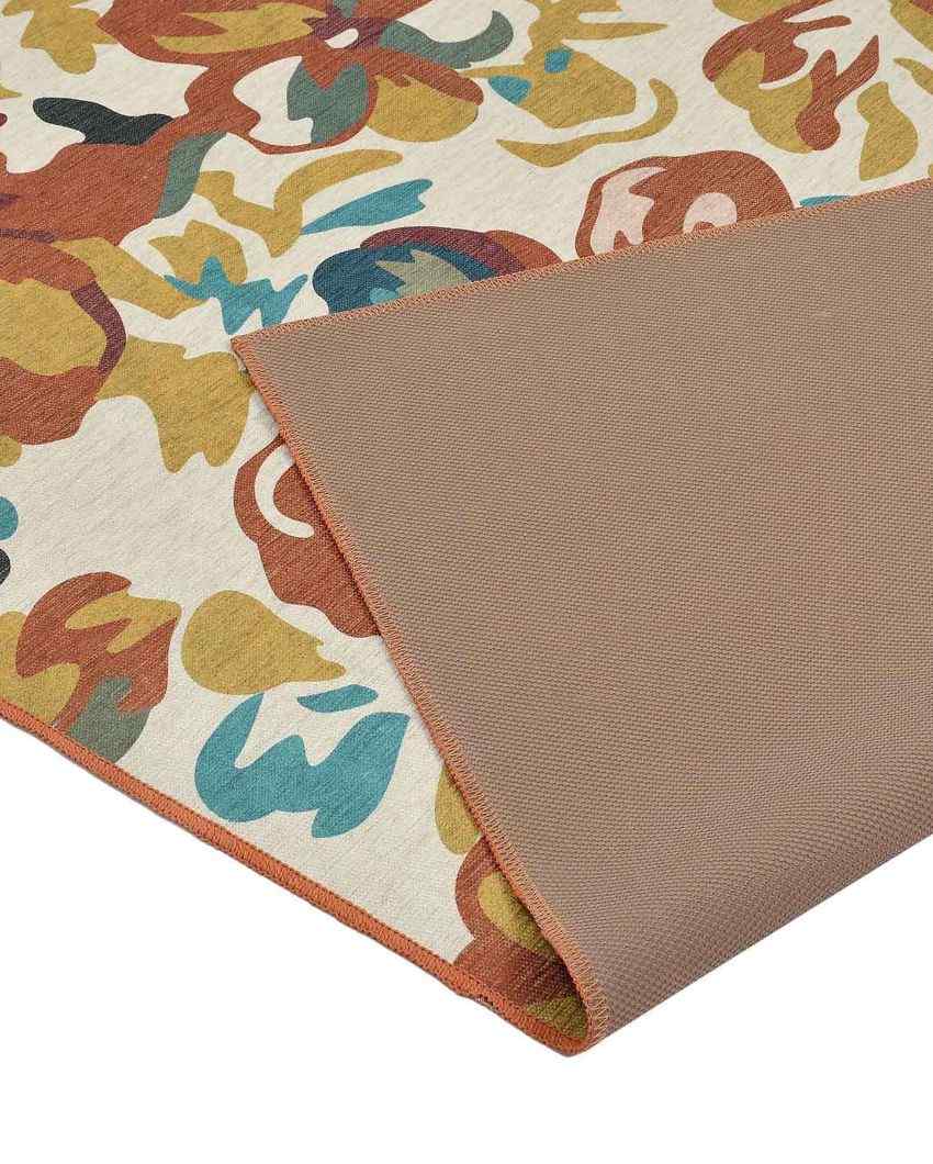 Little Floral Washable Polyester Carpet | 6 X 4 Ft Orange