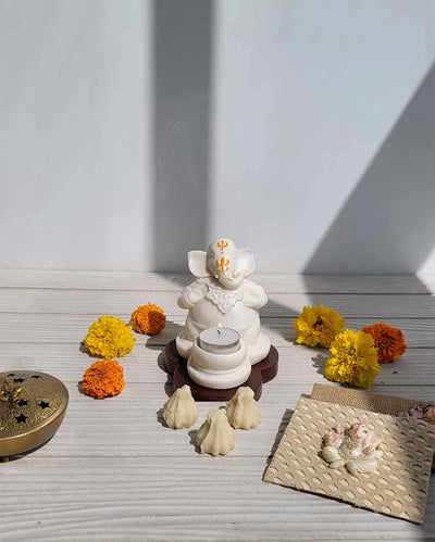 Compact White Marble Dust Decor Idol Statue | 12 x 12 cm/5 x 5 inches