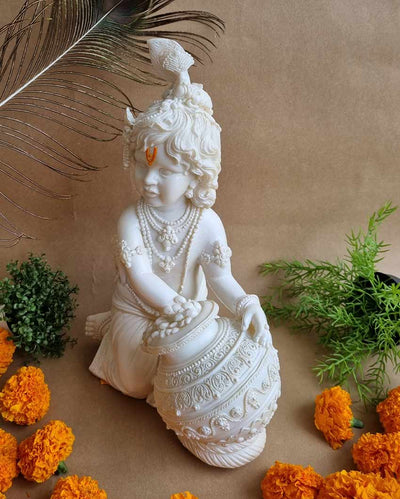 Graceful White Marble Dust Decor Idol Statue | White |22 x 17 x 38 cm/ 9 x 7 x 15 inches