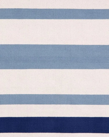 Striped Cotton Hand Woven Dhurrie Wool Rug Versatile Style  | Blue| 4 x 6 Feet