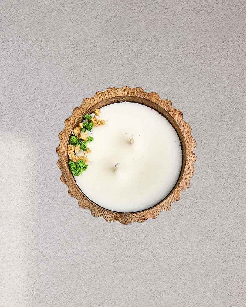 Enchanting Aroma Handmade Whitewash Wooden Bowl Soy Wax Candle | 4 x 2 inches