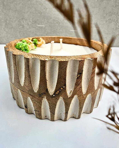 Enchanting Aroma Handmade Whitewash Wooden Bowl Soy Wax Candle | 4 x 2 inches