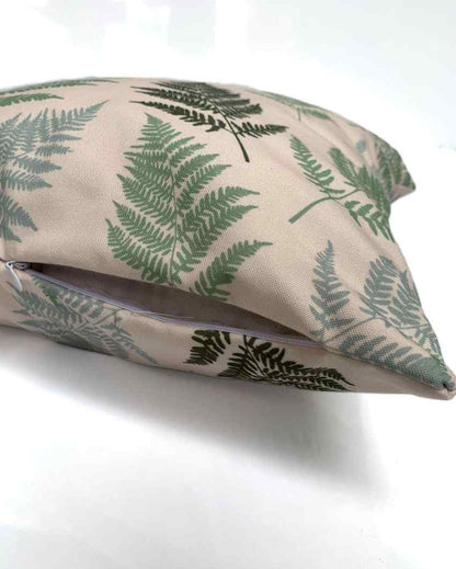 Contemporary Leaves Pattern Beige Bg Poly Canvas Cushion Covers | Set Of 5 | 16 x 16 inches