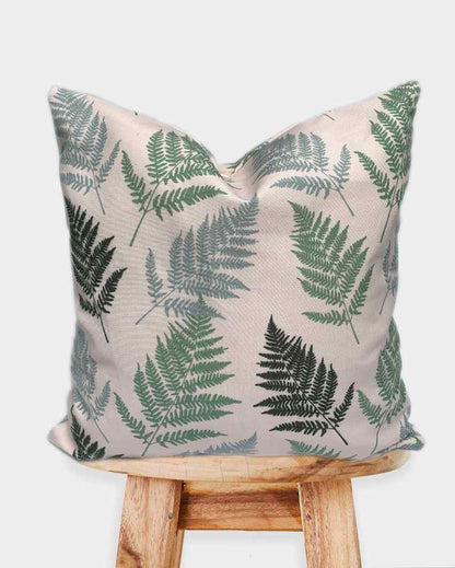 Contemporary Leaves Pattern Beige Bg Poly Canvas Cushion Covers | Set Of 5 | 16 x 16 inches