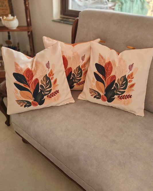 Contemporary Floral Print Poly Canvas Cushion Covers | Set Of 5 | 16 x 16 inches