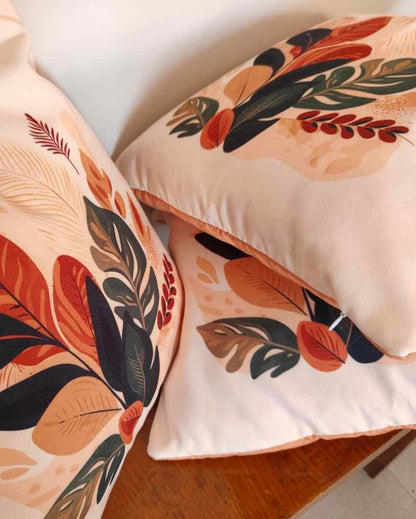 Contemporary Floral Print Poly Canvas Cushion Covers | Set Of 5 | 16 x 16 inches