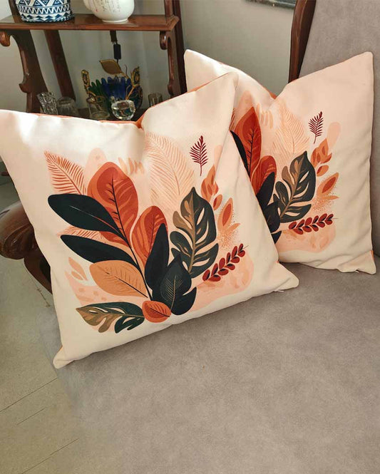 Contemporary Floral Print Poly Canvas Cushion Covers | Set Of 5 | 16 x 16 inches
