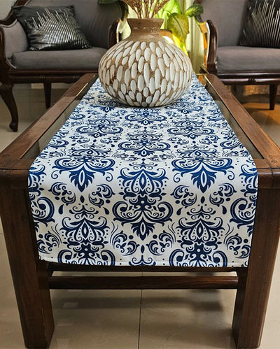 Heritage Charm Blue & White Damask Table Runner | 14 X 52 inches